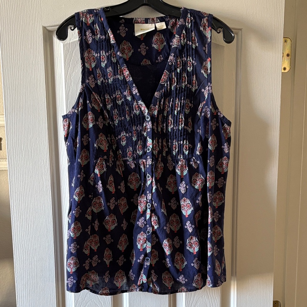 Maeve Anthropologie EUC Bailee Sleeveless Pleated Print Top size L